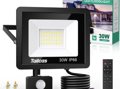 Security Lights Outdoor Motion Sensor, 30W PIR Security Light with Remote Control, IP66 Waterproof Lights , 2700LM LED Floodlights Mains Powered for Garden,Yard, Garage