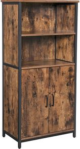 _Bookcase, Book Cabinet, Office Shelf, Kitchen Cabinet with 2 Open Compartments, Adjustable Shelf in Cupboard, Multifunctional, Industrial Design, Vintage Brown/Black
