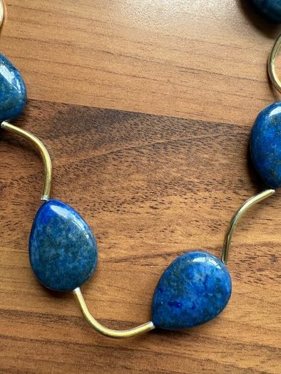 Atara 925 Necklace Signed Pear Shape Blue Lapis Lazuli Beads Vintage