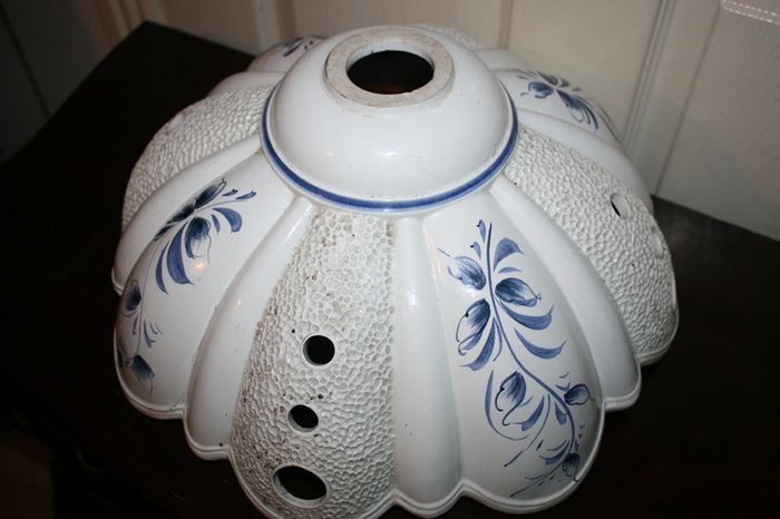 Vintage White and blue hand painted ceramic Ceiling Lampshade
