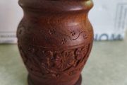 Vintage Jar with a lid / wood urn || hand carved floral ornaments || Hand made / cylinder shape