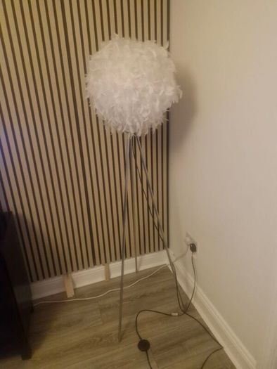 Silver lamp stand with feather shade