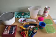Bundle X 13 Kitchen items- Baking , Dining &amp; Storage Items- Oxo, Chef Aid Sealer Clips, Silicone Bun Cases