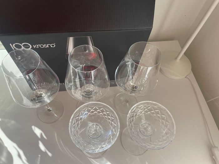 Krosno Avant-Garde red wine glasses and crystal candle holders