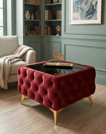 Chesterfield Velvet Square Coffee Table with Glass