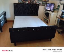 king size black velour  sleigh bed