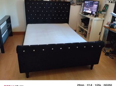 king size black velour  sleigh bed