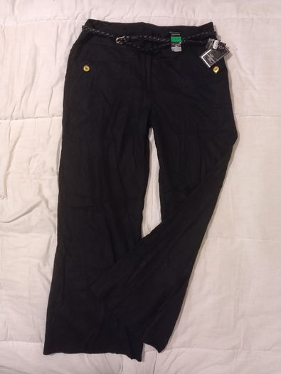 Black Linen Belted Trousers, New With Tags