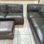 Brown Leather L shaped Couch Image 4