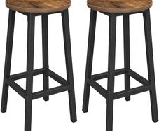 _Set of 2 Bar Stools Kitchen Chairs with Sturdy Steel Frame Height 65 cm Round Easy Assembly Industrial Style Greige-Black