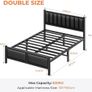 Double Bed Frame with Upholstered Headboard, 4ft6 Metal Beds with Heavy Duty Steel Slats Support Platform, Black Double Bed with Storage Image 2