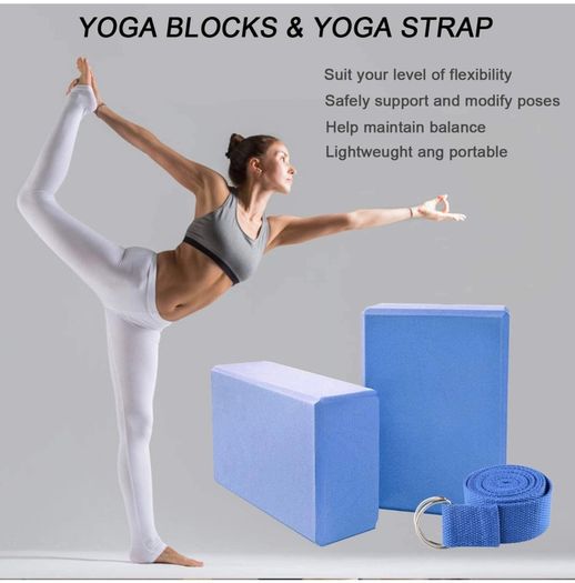2pcs Yoga Blocks Set With Yoga Strap High Density EVA Foam Brick to Support Deepen Poses, Improve Strength Aid Balance Flexibility