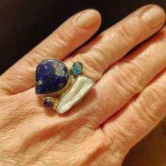 sterling silver ring with natural stones