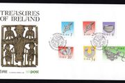 1990 Ireland Seventh Definitive Series Treasures of Ireland (1p, 2p, 4p, 10p, 34p and IR2) An Post First Day Cover (FDC) with Corcaigh (Cork) pictorial cancel