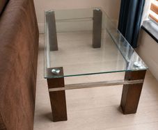 Glass, Wood & Stainless Steel Coffee Table