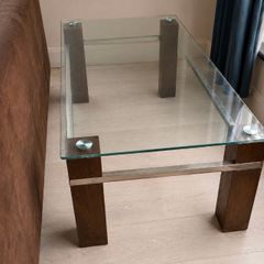 Glass, Wood & Stainless Steel Coffee Table