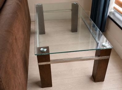Glass, Wood & Stainless Steel Coffee Table