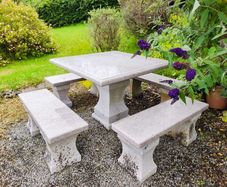 Genuine Marble Garden Table & 4 Matching Benches - High Quality Set
