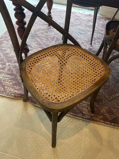 Two Cross Back Dining Chairs Rattan seat