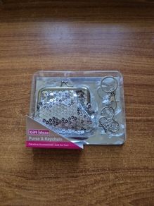 Vintage Set Sequin Silver Purse & Keychain