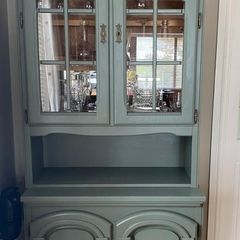 Solid Oak Painted Cabinet with Glass