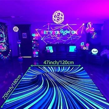 Blacklight 3D Vortex Illusion Rug, Large Neon Hole UV Reactive Visual Optical Area Rug, Non-Slip Fluorescent Luminous Game Floor Mat Carpet, Glow in The Dark Kid Playroom Decor 180x120cm