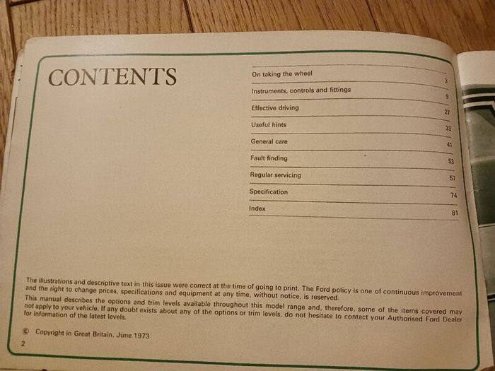ford cortina owner handbook