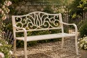 Antique White 2 Seater Metal Garden Bench with Decorative Scroll Backrest