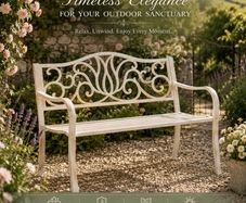 Antique White 2 Seater Metal Garden Bench with Decorative Scroll Backrest