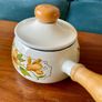 Vintage Enamel Lidded Saucepan Pot with Wooden Handle Autumnal Leaf Design Image 7