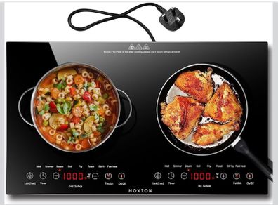 Double Ceramic Hob, Double Electric Hob Portable 30cm with 4-Hour Timer, 9 Power up to 2800W, Safety Lock, for All Type Pot