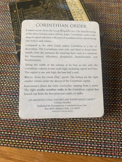Architectural vocabulary knowledge cards