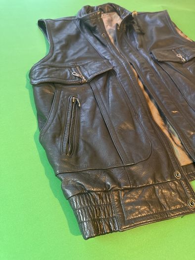 Vintage Trapper Black Leather Biker Vest