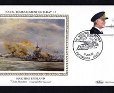 1982 Great Britain Benham Silke Cover commemorating Naval Bombardment on D-Day +2  with linked cancel tying 29p Viscount Cunningham and H.M.S. Warspite commemorative stamp