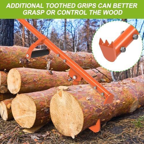 Log Lifter, Timberjack Cant Hook Heavy Duty Roller Tool Forestry Wood Jack 4in1 Handled Firewood Peavey Multitool for Grabbing Moving and Clamping with Non-Slip Handle, 114-128cm