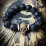 Mens Dad Gift Miniature Resin Skull and Black Volcanic Lava Beaded Bracelet Skull Art Jewelry Goth Vulture Culture Image 2