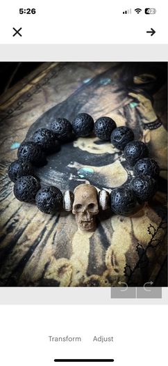 Mens Dad Gift Miniature Resin Skull and Black Volcanic Lava Beaded Bracelet Skull Art Jewelry Goth Vulture Culture