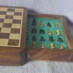 Wooden travel chess set with storage