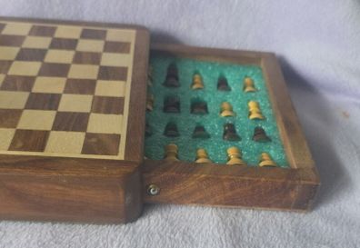 Wooden travel chess set with storage