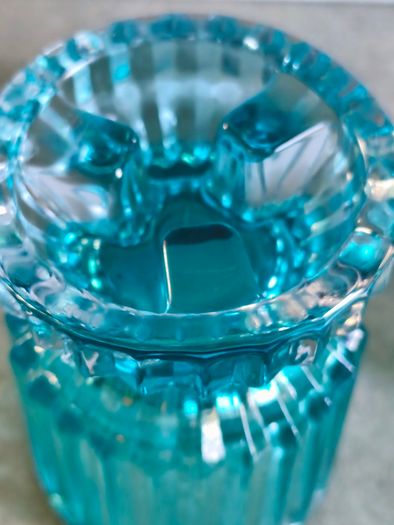 Double Sided Blue Ribbed Candlestick/Tealight Holders- Set of 2.