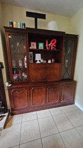 Large Wooden Display Cabinet / Wall Unit with Glass Doors & Drinks Cabinet