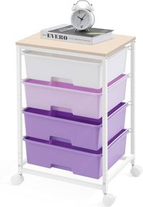 Rolling Storage Cart on Wheels, Multipurpose Mobile Organizer Unit Utility Cart for Living Room,Bedroom,School,Beauty,Purple