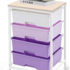 Rolling Storage Cart on Wheels, Multipurpose Mobile Organizer Unit Utility Cart for Living Room,Bedroom,School,Beauty,Purple