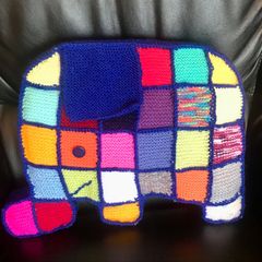Hand Knit Patchwork Elephant Cushion