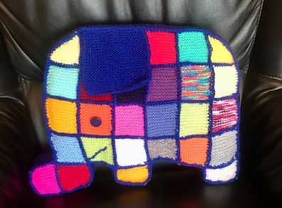 Hand Knit Patchwork Elephant Cushion