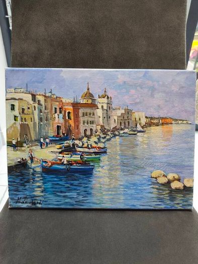Original Italian harbour painting