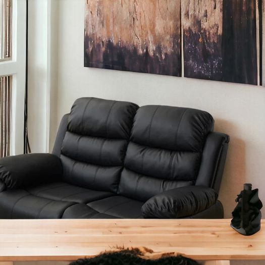 2 Seater leather Recliner Sofa, Black