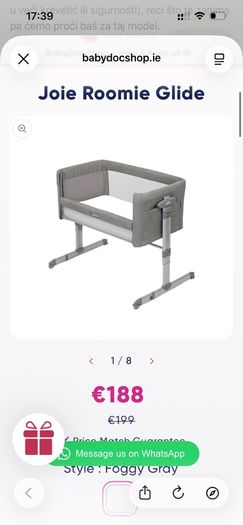 Joie Roomie Glide Bedside Crib Foggy Grey