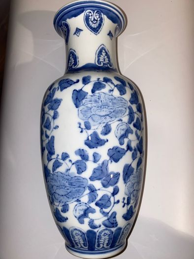 Vintage Chinese 'Ming Style' Blue and White Porcelain Baluster Vase