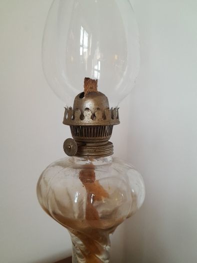 Antique Swirl Glass Oil Lamp